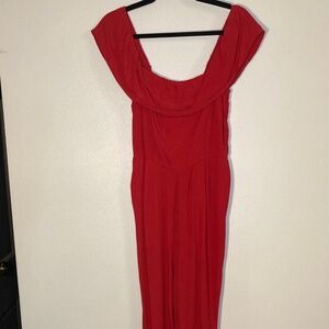 Abercrombie & fitch straight leg off shoulder shirred back jumpsuit